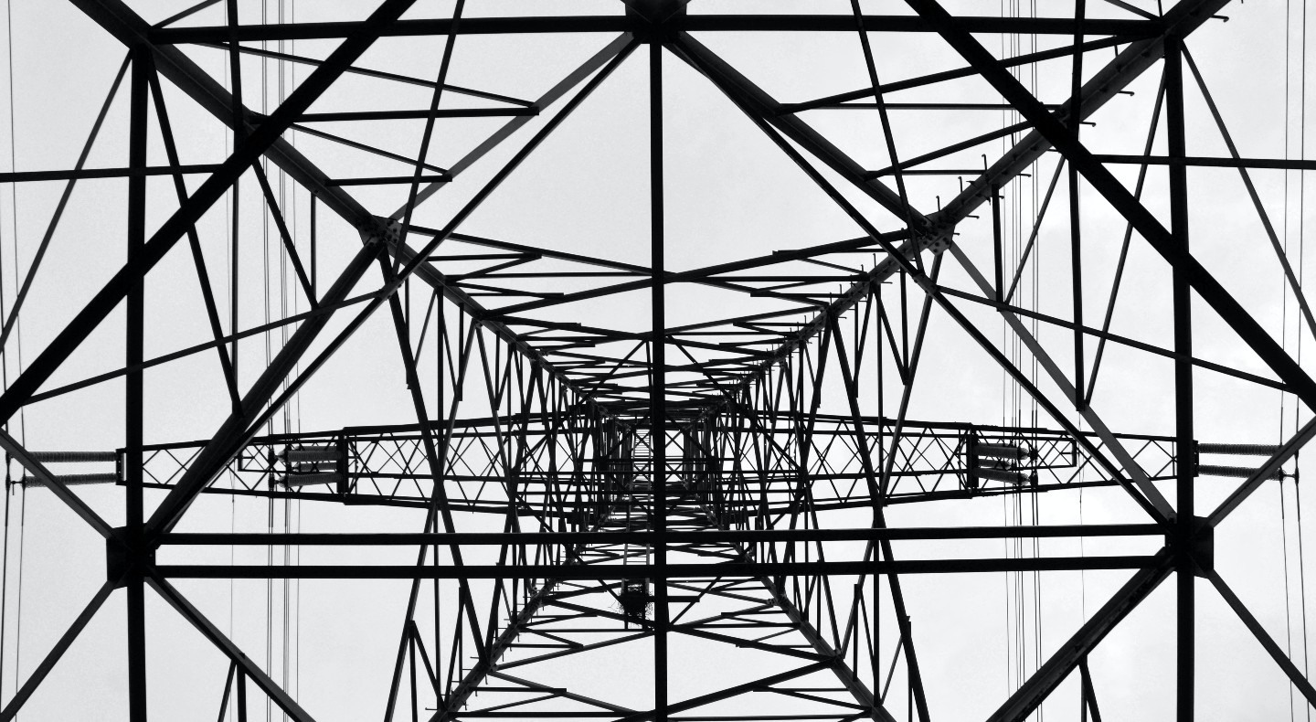 A view looking up at the inside of a pylon.